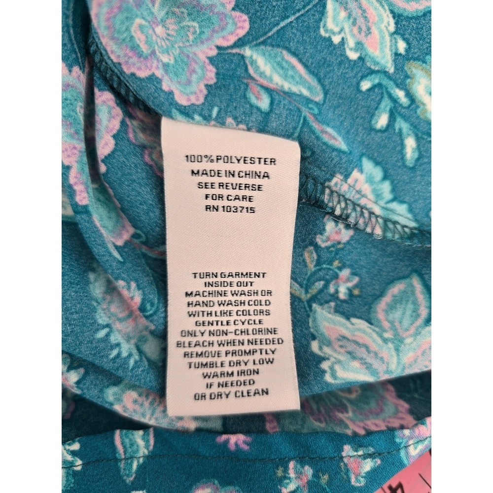 Nanette Lepore Blouse Womens Small Teal Floral Ruffle Mock Neck Pleated Long Slv - Picture 4 of 4